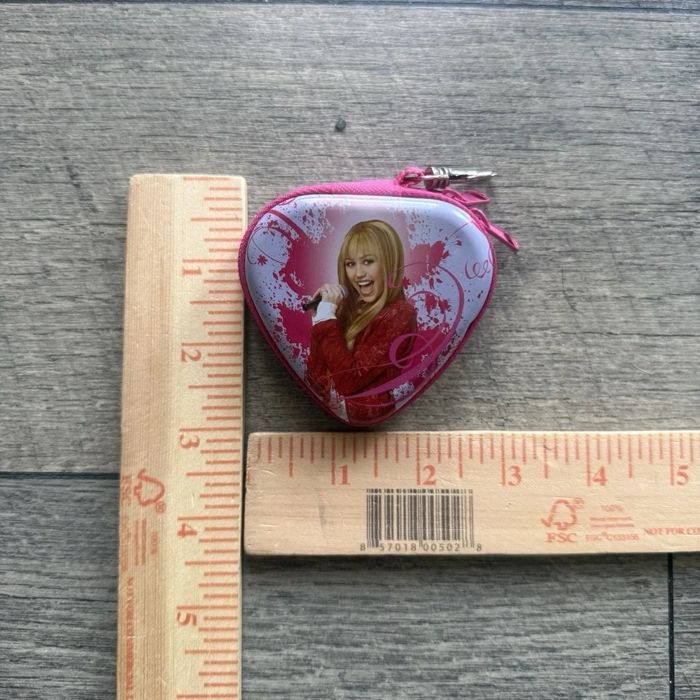 VTG Disney Hannah Montana Heart Shaped Coin Purse Keychain Pink Zip Wallet Pouch